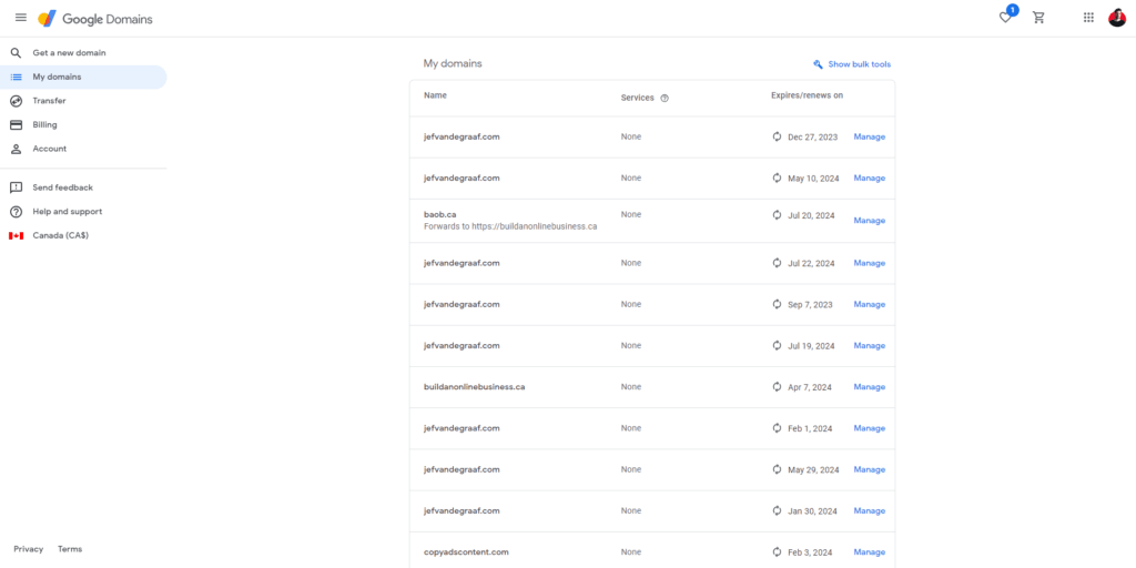 My Google Domains Dashboard