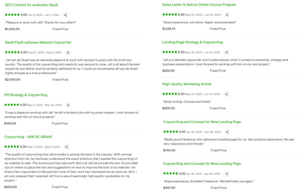 Upwork testimonials