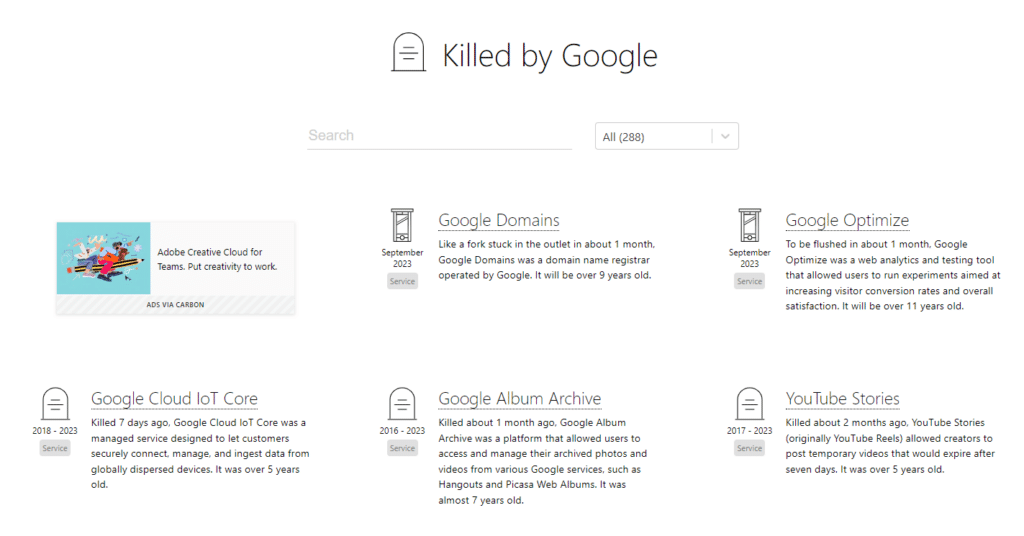 Services killed by Google