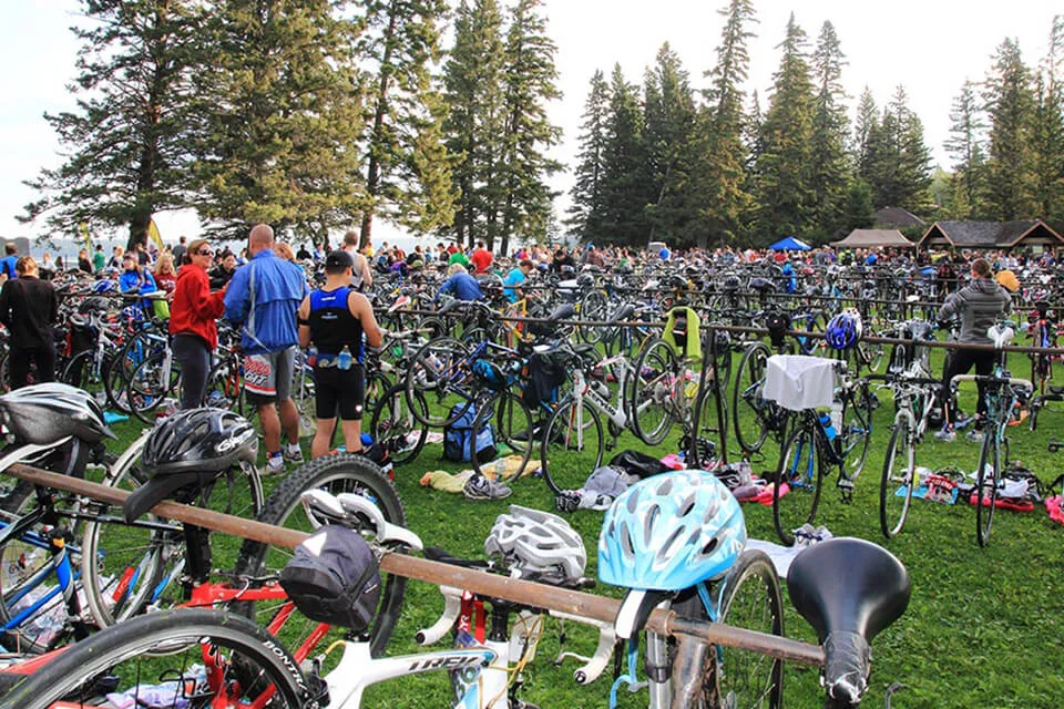 Racking Bikes at the Riding Mountain Triathlon